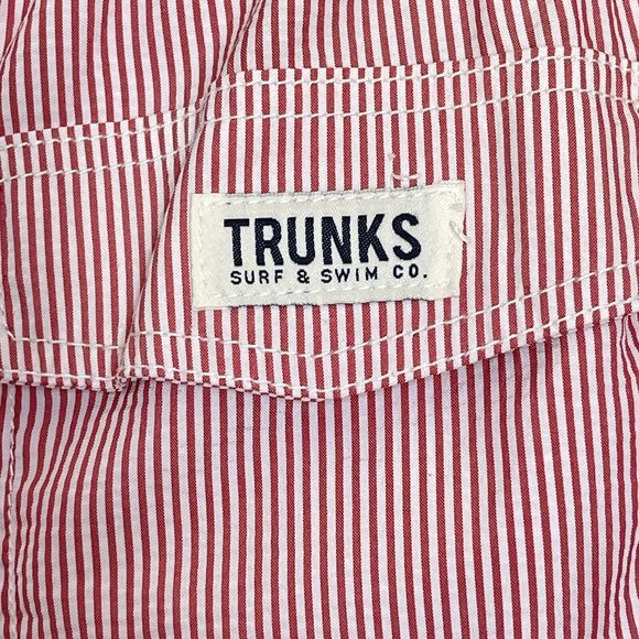 Trunks Surf Swim Co Mens XXL Red White Striped Seersucker Swim Board Shorts - Picture 3 of 16